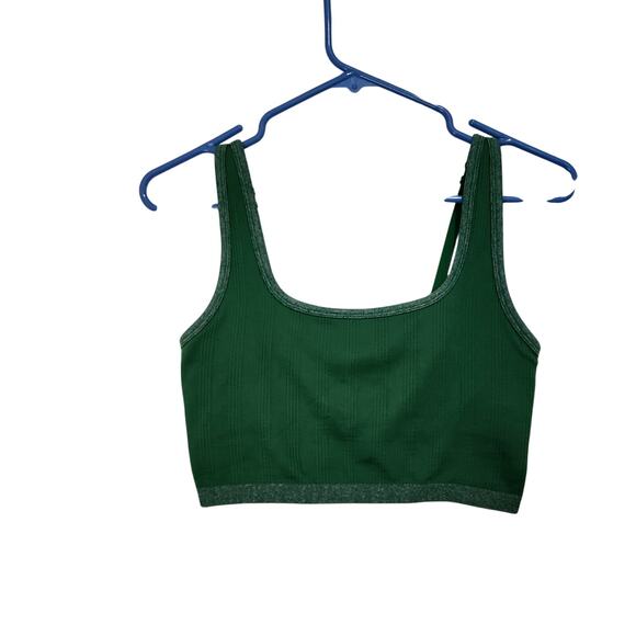 Aerie Green Rib Knit  Unlined Cropped Square Neck Longline Tank Bralette Small - Picture 1 of 9